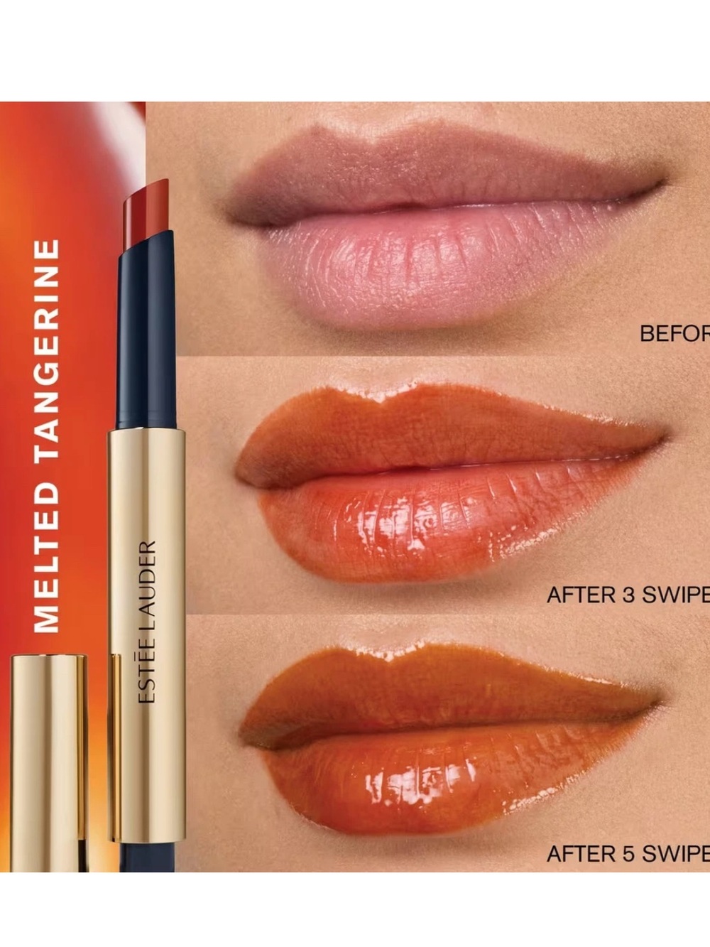 ESTEE LAUDER  ~PURE COLOR MELT-ON GLOSSTICK~MELTED TANGERINE #890 ~ .06 OZ BOXED